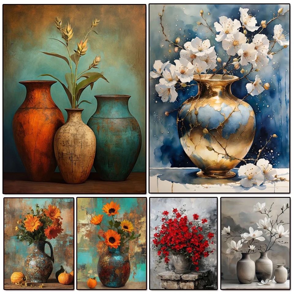 Neue Ankunft Diamant Mosaik Stickerei Vintage Vase Blumen DIY Bild Strass Diamant Malerei Handwerk Kit Handgemachtes Geschenk