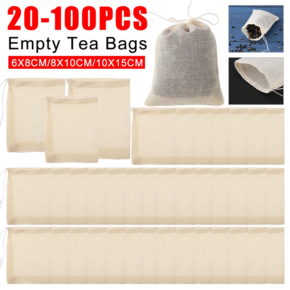 

20-100PCS Tea Bags Non-woven Fabric Filter Bags Tea Strainer Teapots Filter Infuser With String Heal Seal Disposable Teabags New