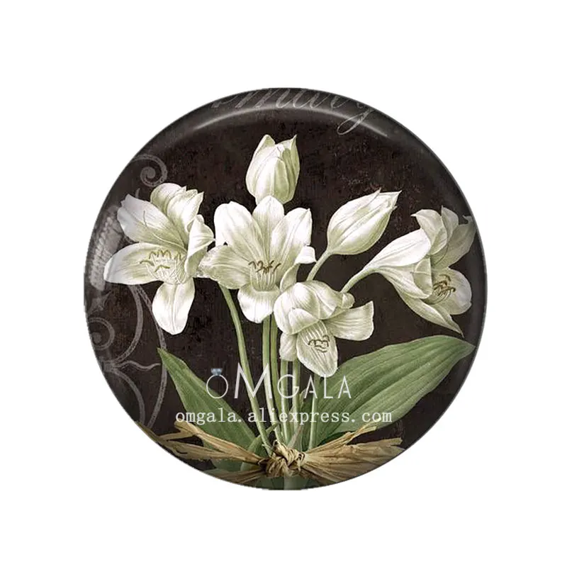 10pcs/lot Vintage Floral Beautiful Flowers Art Patterns 12mm/14mm/20mm Round Glass Cabochon Dome Demo Flat Back Making Findings