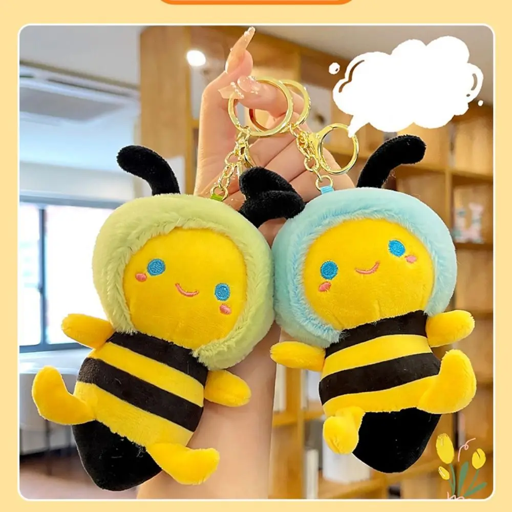 Stuffed Cotton Bee Plush Keychain Funny Little Bee Shape Plush Animal Bee Keyring Creative Personalized Bee Doll Bag Pendant