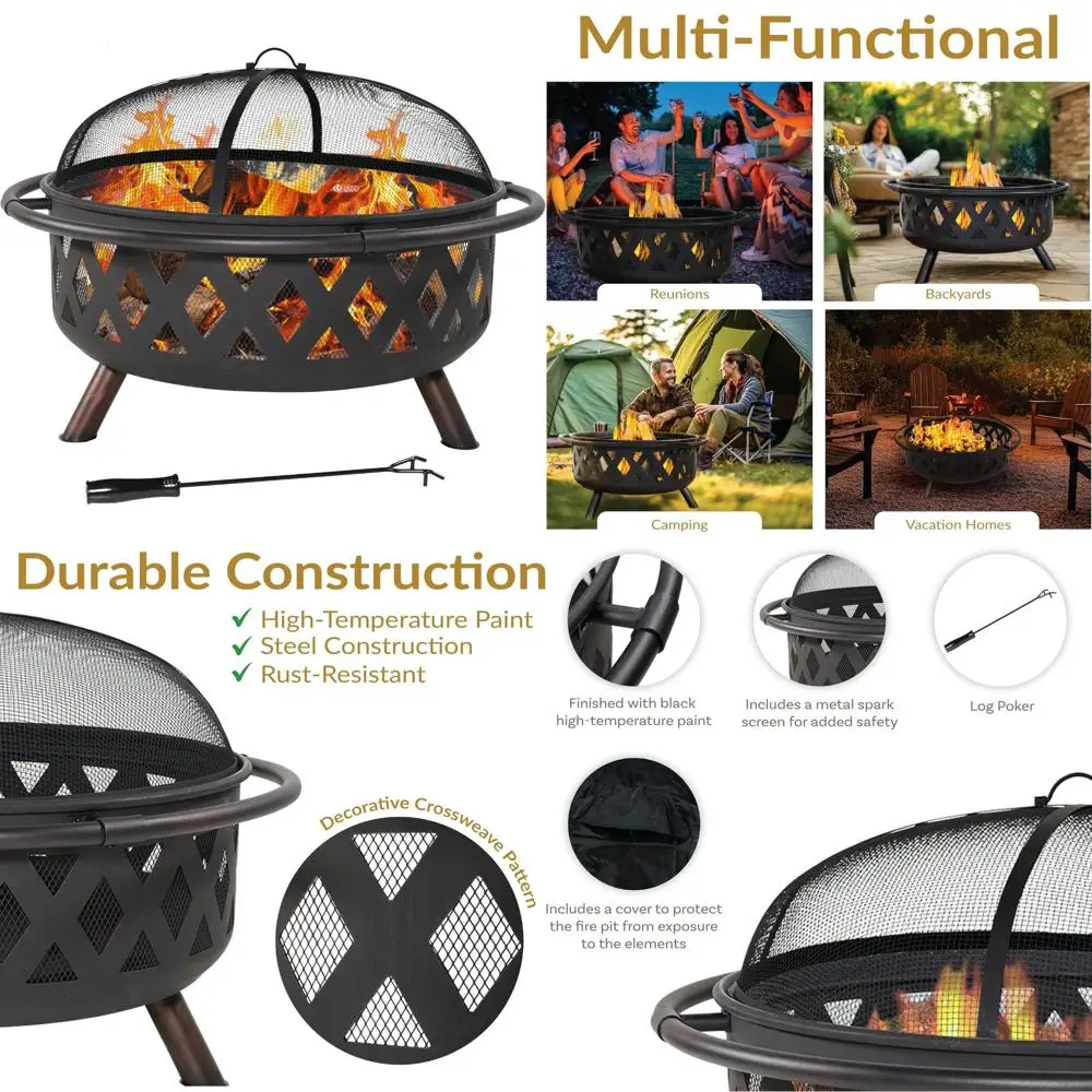 

Костра для вогнища Crossweave Outdoor с искровым экраном, покером и круглой крышкой — 36 дюймов