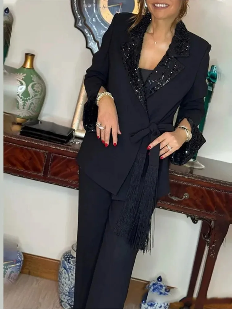 خريف جديد أزياء المرأة الدعاوى الأنيقة البدلة بلوزات وبنطلون للنساء أنيقة عارضة الأسود مكتب امرأة 2 قطعة مجموعة الزي