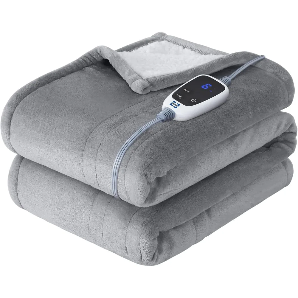 

Electric Heated Throw Blanket, Flannel & Sherpa with 6 Heat Levels, Auto Shut Off, Fast Heating, Machine Washable, 50x60 Inch