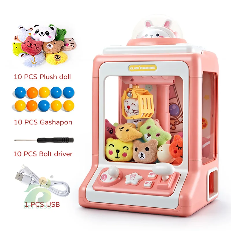 Kids Claw Machine Mini Arcade Grab Doll Gashapon Toy Withs Music Light Cartoon Clamp Machine Game For 3 Years Children Gifts