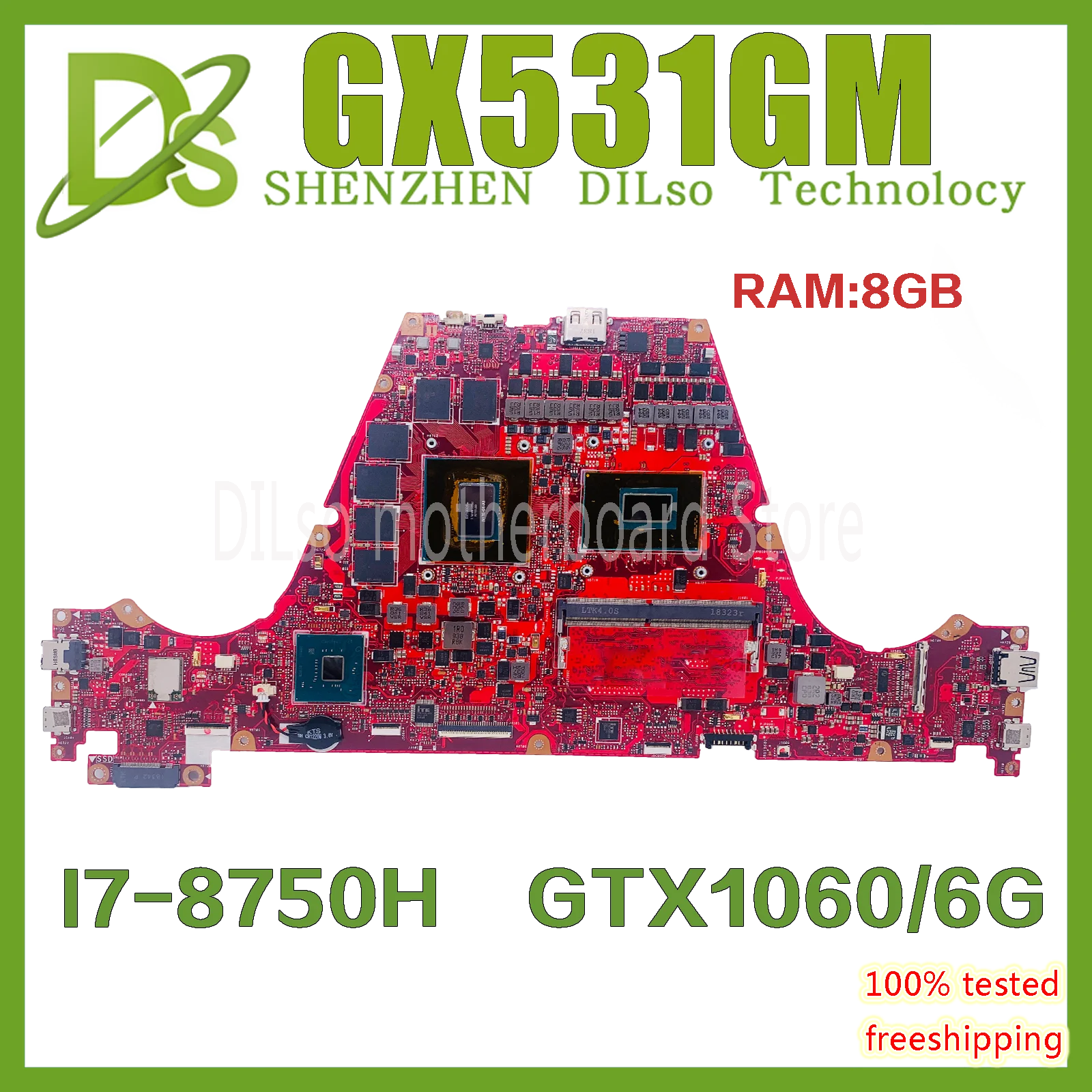 

KEFU GX531GM Laptop Motherboard Is For ASUS ROG Zephyrus GX531G GX531 Mainboard With 8G-RAM i7-8750H GTX1060-V6G 100% Fully Test