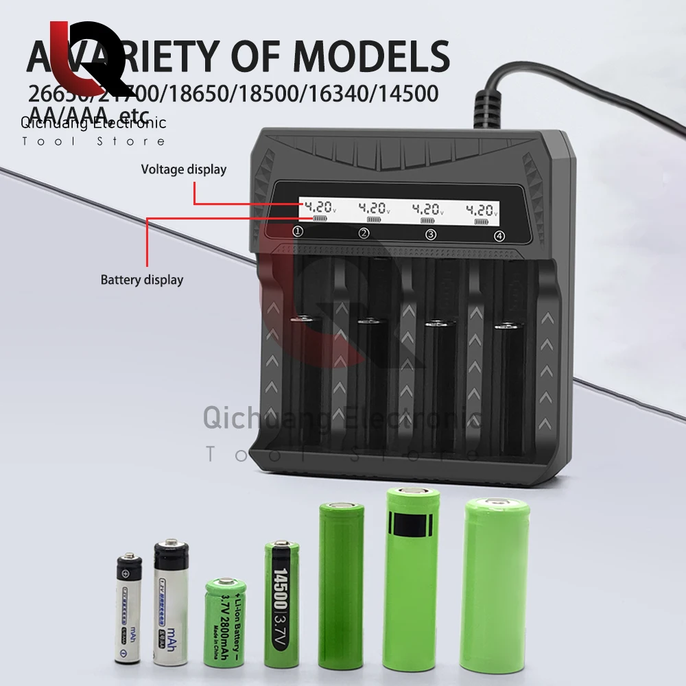 CUGUU Intelligent LCD Battery Charger 1/2/4 Slots Dual For 18650 4.2V Rechargeable Lithium Battery For 1.2V NI-MH AA/AAA Battery