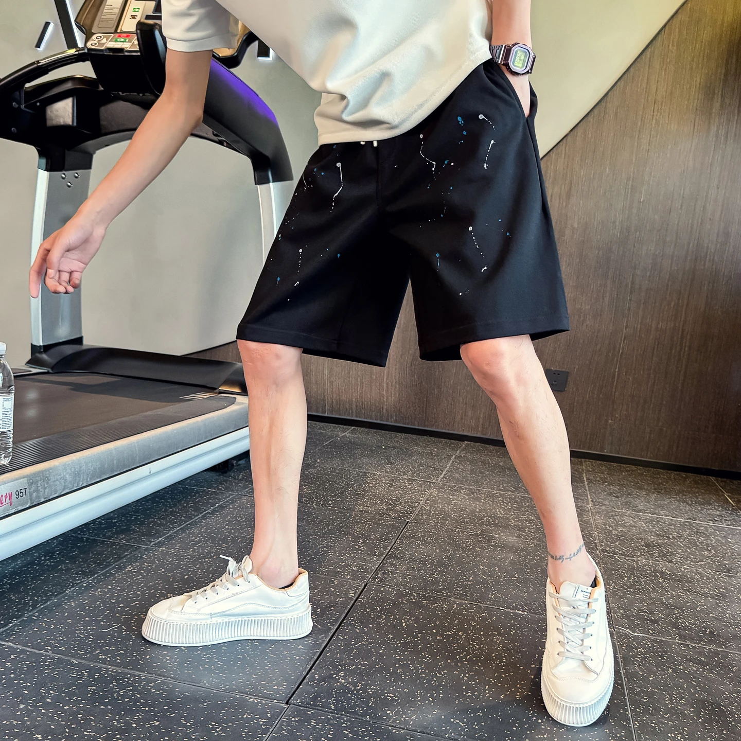 

Мужские летние шорты Корейская мода Свободные шорты ручной работы для мужчин до колена Универсальные повседневные прямые черные шорты Homme 3XL-M