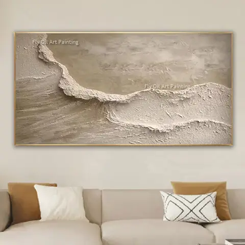 Handmade Large Brown Seawaves Thicke Oil Painting Abstract Beige Brown Sea Beach Canvas Wall Art Modern Wall Decor For Room