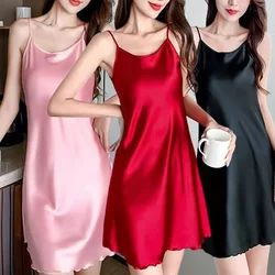 Women's Clothing Summer Ice Silk Nightgown Thin Sling Tank Top Silk Sexy Simulation Silk Comfortable Home Wear Pajamas Bathrobe