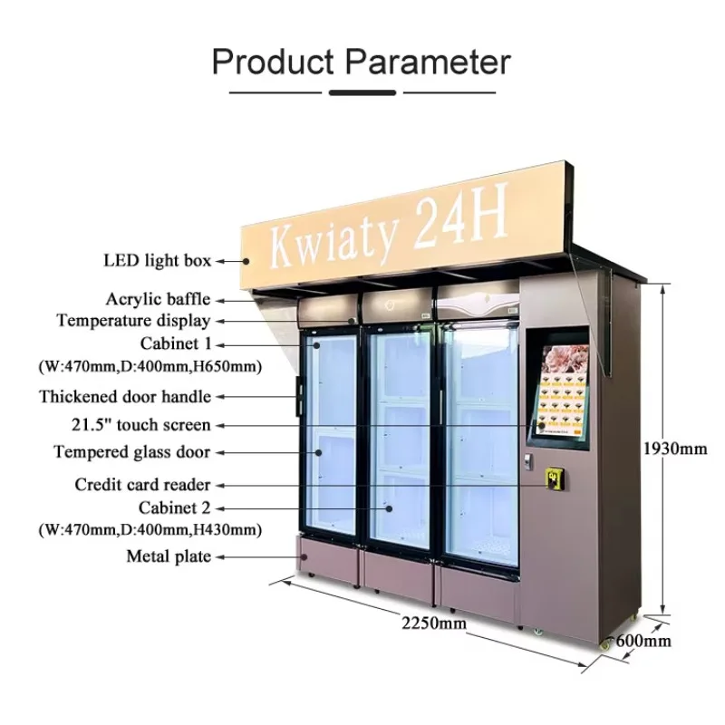Aangepaste raster originele energiebesparende koeling bloem automaat meerdere compartimenten locker automaat voor boeket