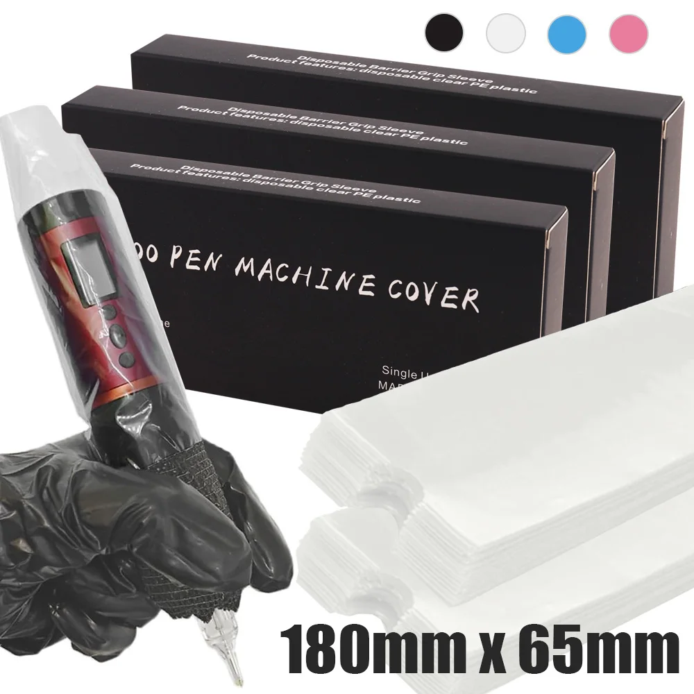200/100/50pcs Big Size Tattoo Pen Bags Large Tattoo Pen Machine Sleeve Covers Plastic Pen Type Clip Cord Bags Accessories