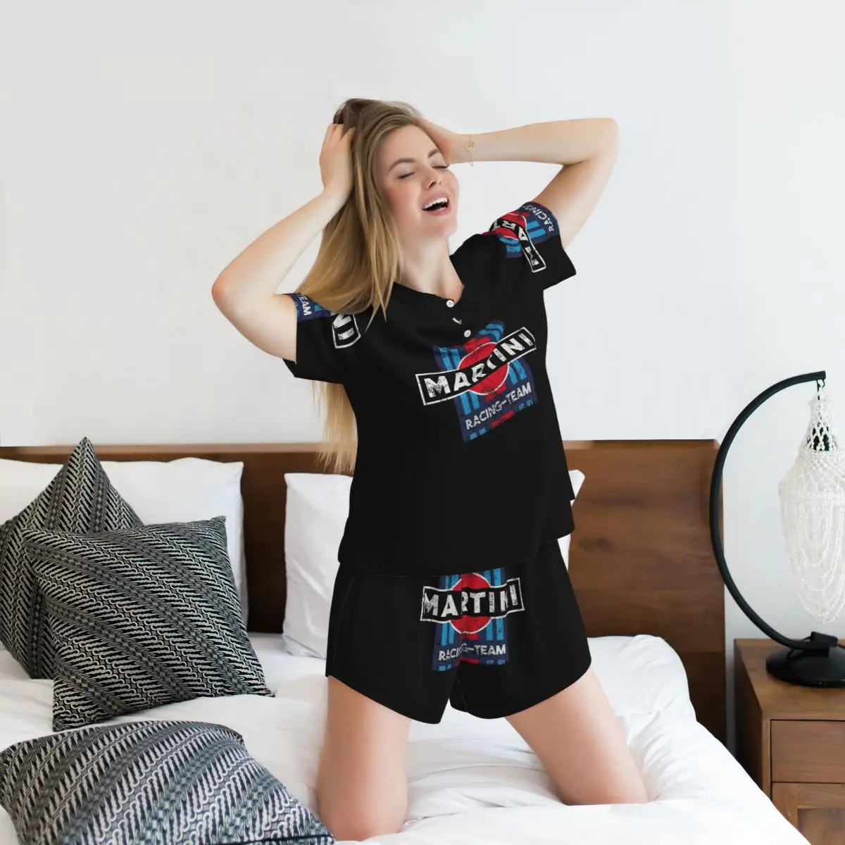 Martinis Race Sportscar Motor Racing Round Neck Short Sleeve Nightgowns for Sleeping Sleepshirts Women Loose