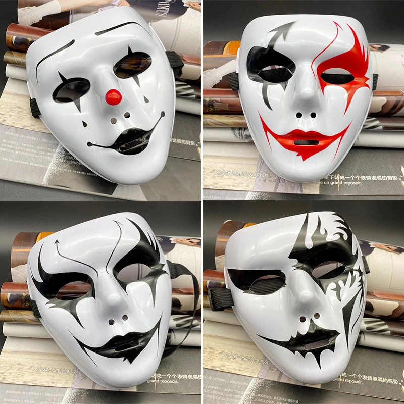 

1PC Hip Hop Adult Hand-painted White Street Dance Men Adult Mask Halloween Props Masquerade Full Face Mask