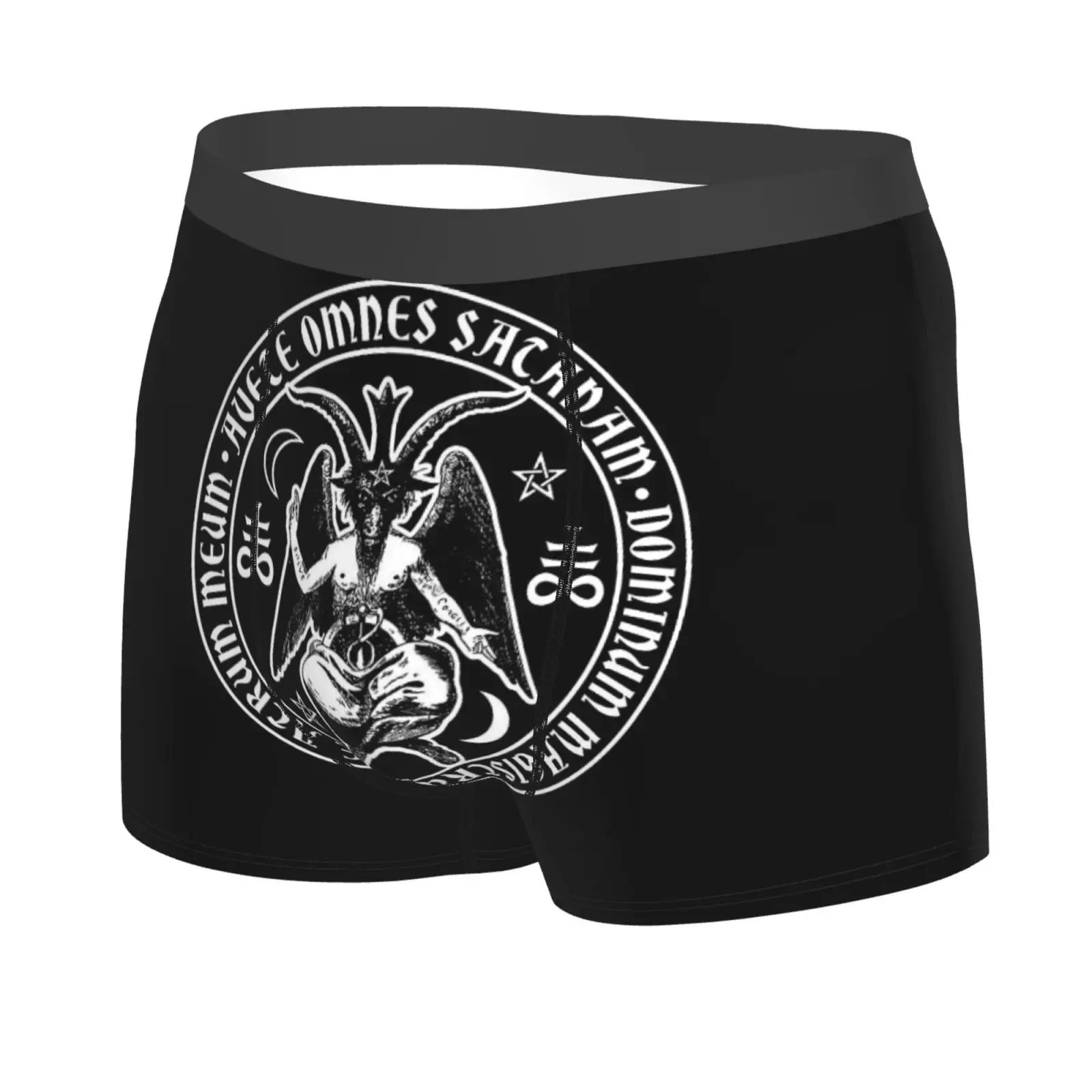 Baphomet Satanic Crosses with Hail Satan Underwear Men Stretch Boxer Briefs Shorts Panties Soft Sexy Underpants for Male