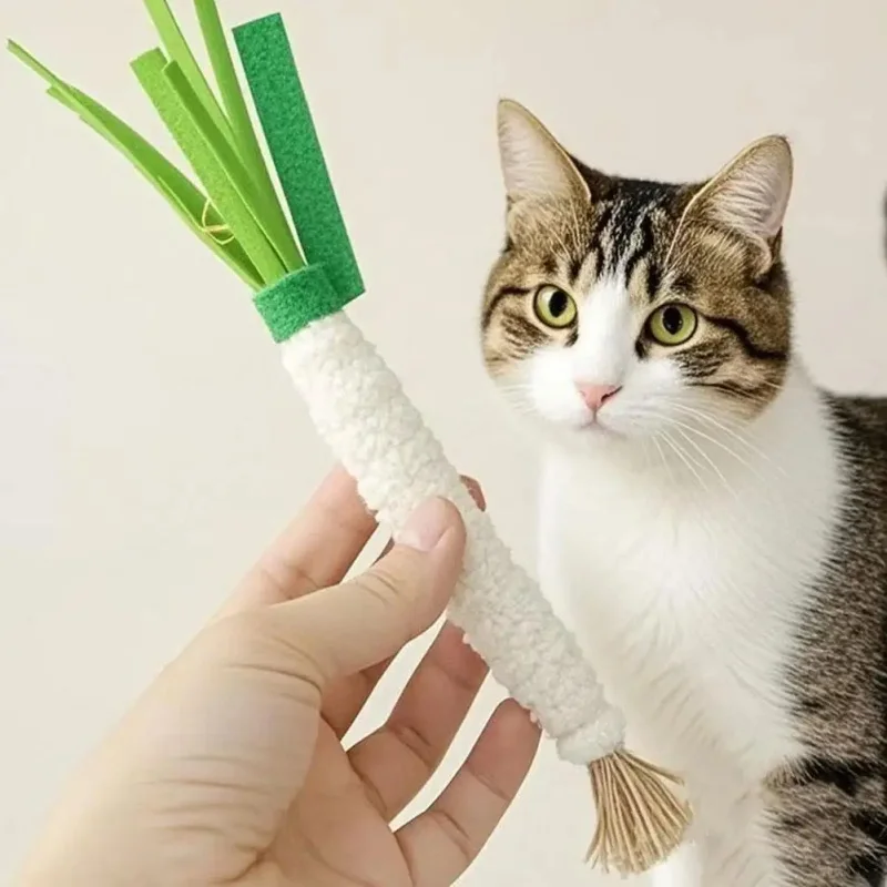 Neues Katzen-Kauspielzeug in Frühlingszwiebel-Form mit Katzenminze, Zahnreinigungsstab mit Glocke für Kätzchen, zur Zahnentlastung und Zahnreinigung, Trainings-Katzenspielzeug