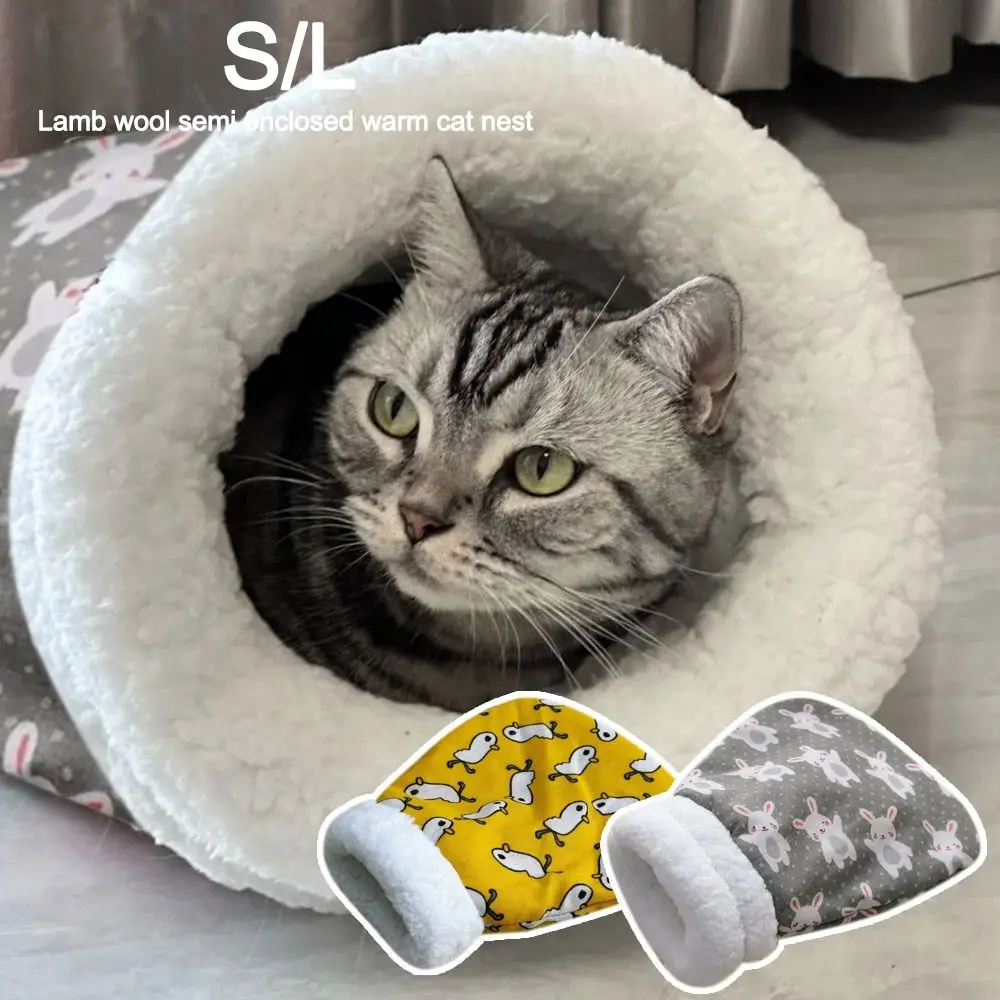 Cute Plush Cat Sleeping Bag Thickened Cartoon Cat Nest Mat Pocket Type Winter Warm Pet Snuggle Sack Pet Supplies