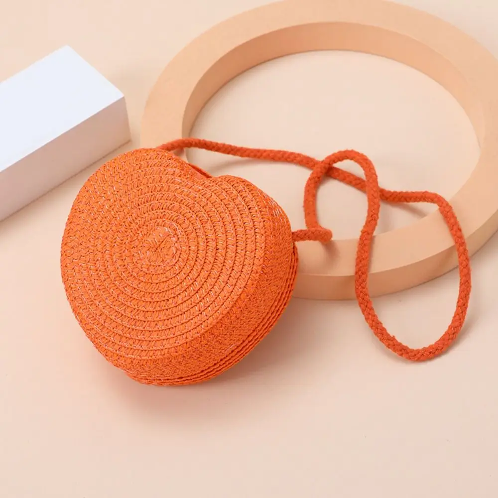 

High Quality Woven Straw Shoulder Bags Cute Travel Crossbody Bag Lightweight Heart Shape Coin Purse for Children