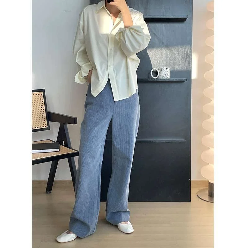 

Mulan Women's Vertical Stripe Casual Pants Thirteen Lines Cleanfit Sle Low Waist PVC Material Spring Season Faion