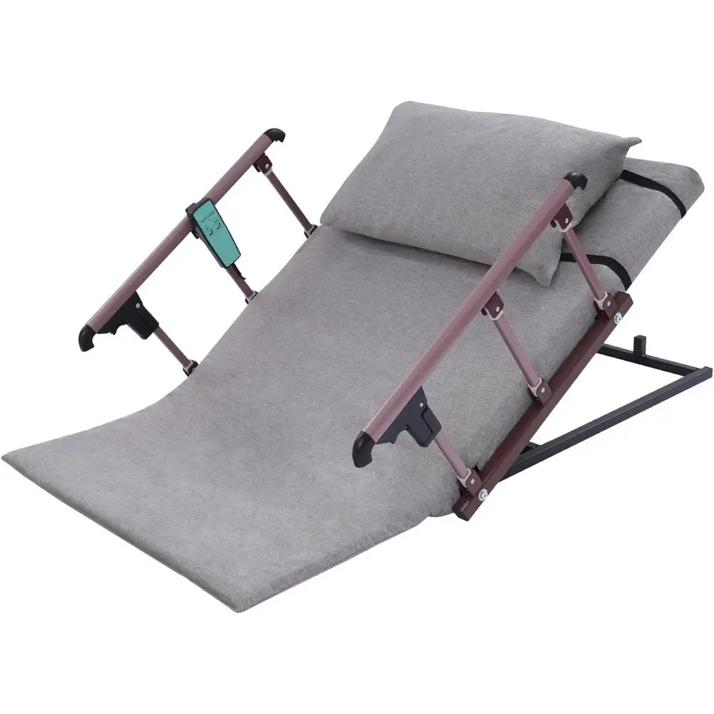 مسند ظهر سرير كهربائي قابل للتعديل باللون الرمادي مع درابزين قابل للطي وجهاز تحكم عن بعد للحوامل والمعاقين وكبار السن