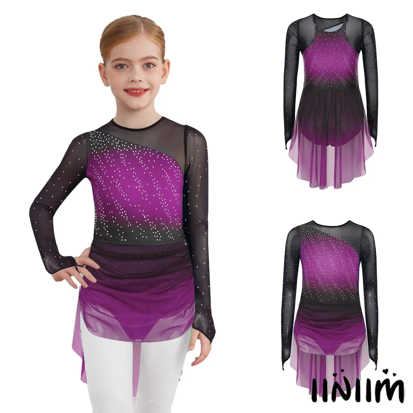 

Gymnastics Ballet Latin Dance Performance Costume for Girls Lyrical Gradient Dress for Solo Dance And Ballroom Dance Competition