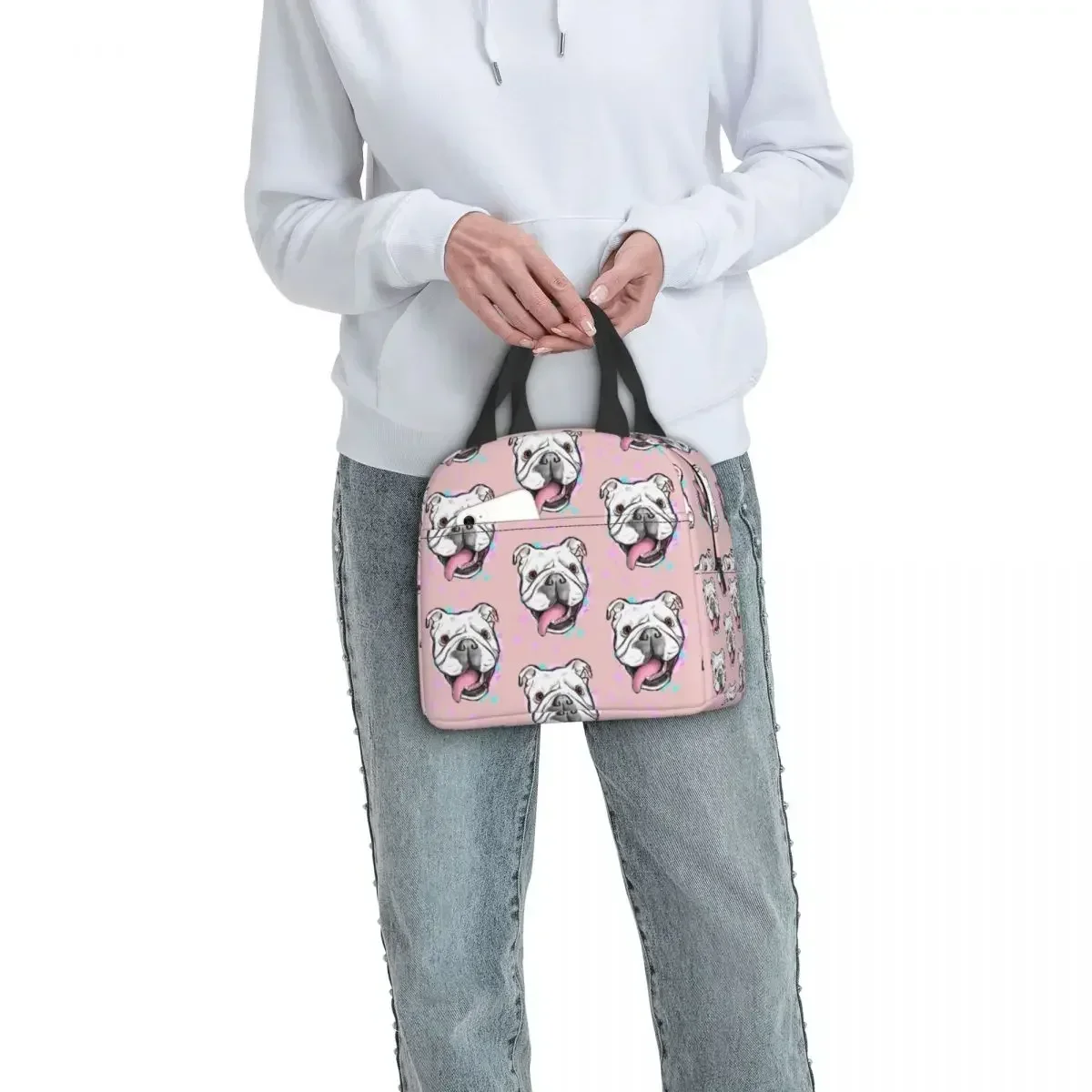 

English Bulldog Insulated Lunch Bag British Dog Portable Cooler Thermal Bento Box for Women School Children Picnic Food Bags