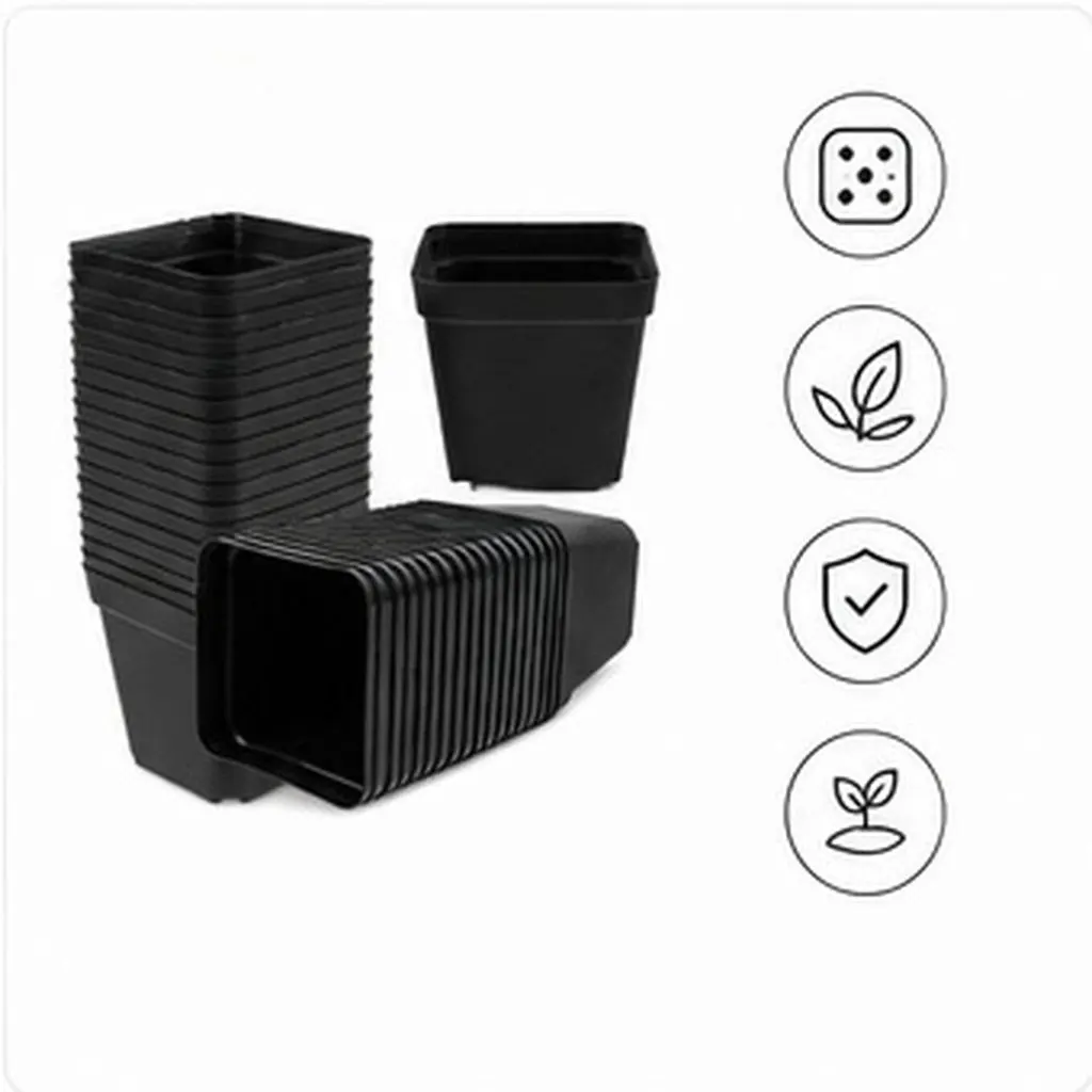 100Pcs Plastic Flower Pots Square Mini Succulent Plant Pots Black Drainage Ventilation Root Growth for Home Balcony Garden