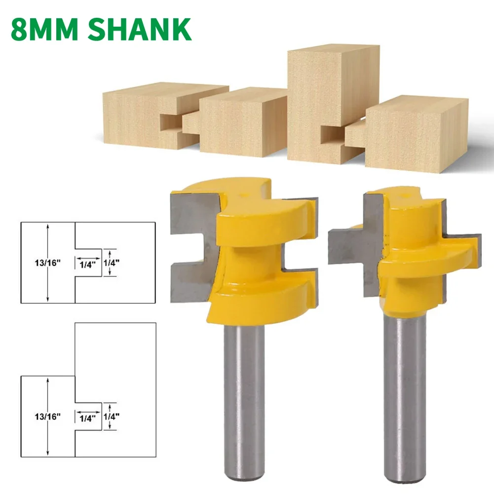 2PCS/Set 8MM Shank Milling Cutter Wood Carving Knife Square Tooth T-Slot Tenon Milling Cutter Router Bits for Woodworking Tools