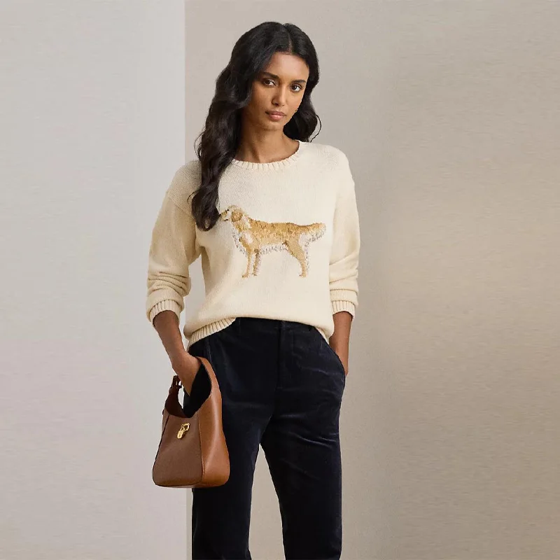 

Women's Knitted Sweater Puppy Pattern Round-neck Long-sleeved Warm Sweater Commuter Clothing 2025 Women's New Casual Clothes