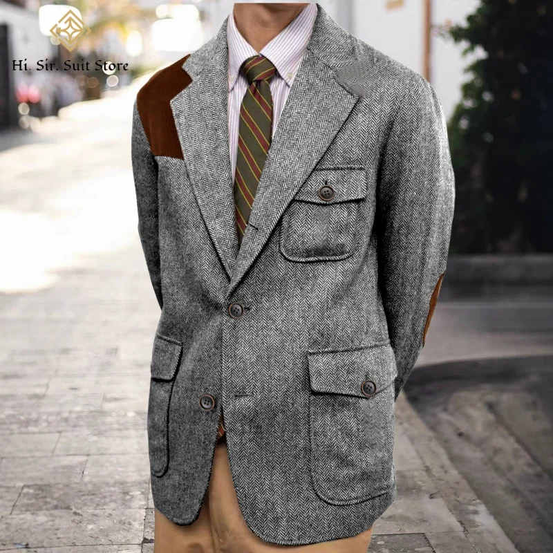 

Timeless Men's Blazer Herringbone Tweed Jacket Autumn Winter Thick New Formal Business Shopping Daily England Style Sport Coats