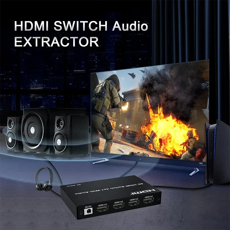 Imagem -03 - Switch Hdmi com Extrator de Áudio 8k 60hz 4x1 4k 120hz 35 mm Spdif Óptico Saída Coaxial Suporte Arc 48gbp Hdr