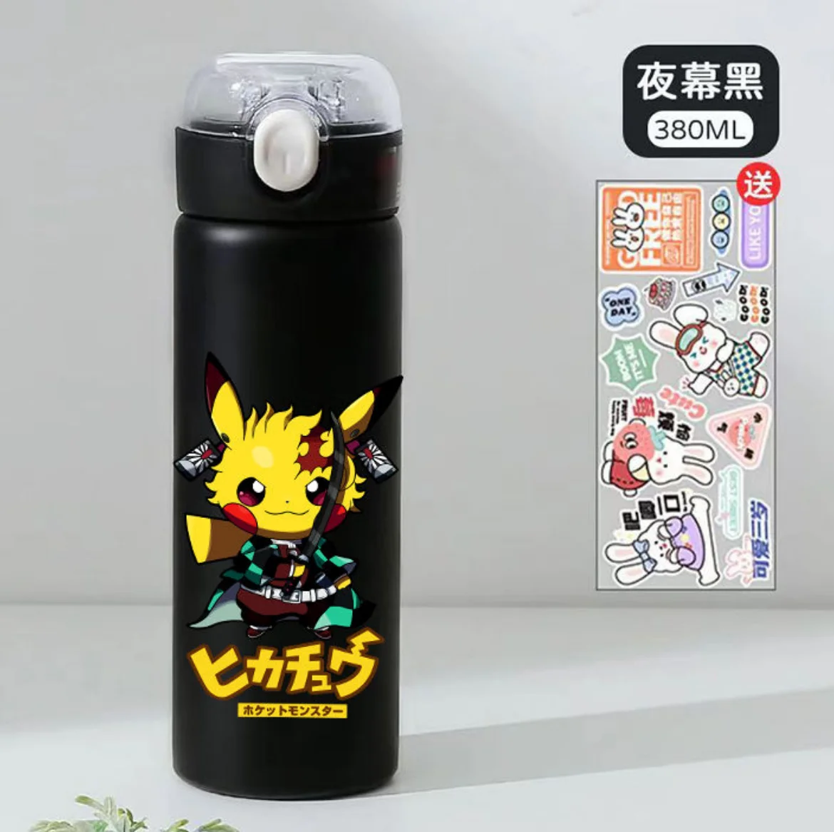 380ML Pokemon Anime Children Thermal Bottle Pikachu Thermos Keeps Heat Kids straw Cup Pokemon Adult Stainless Steel Water Cup