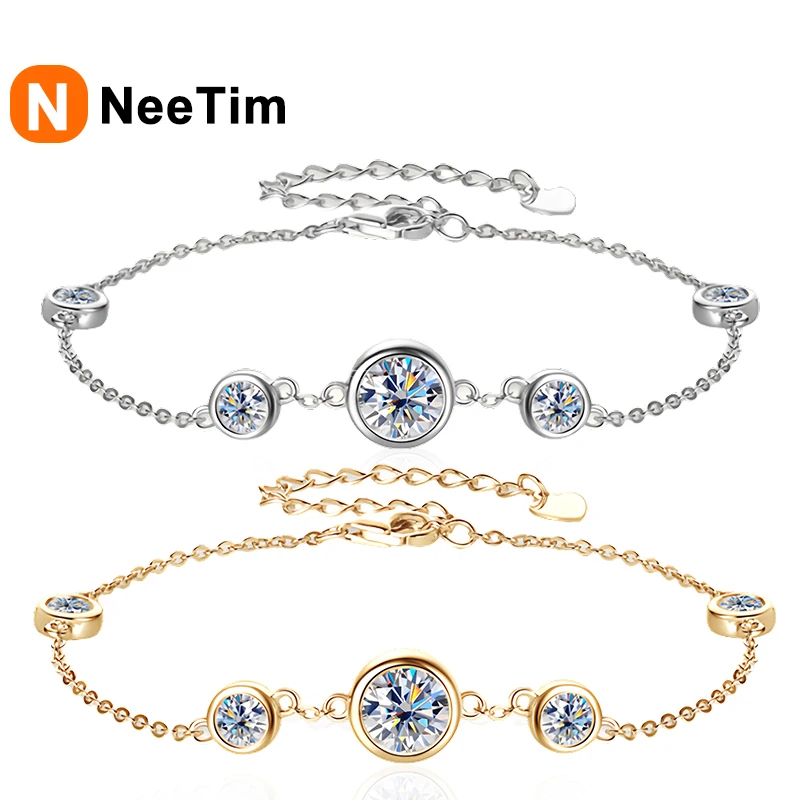 

NeeTim All Moissanite Bracelets for Women s925 Sterling Silver with White Yellow Gold Plated Bracelet Fashion Daily Fine Jewelry