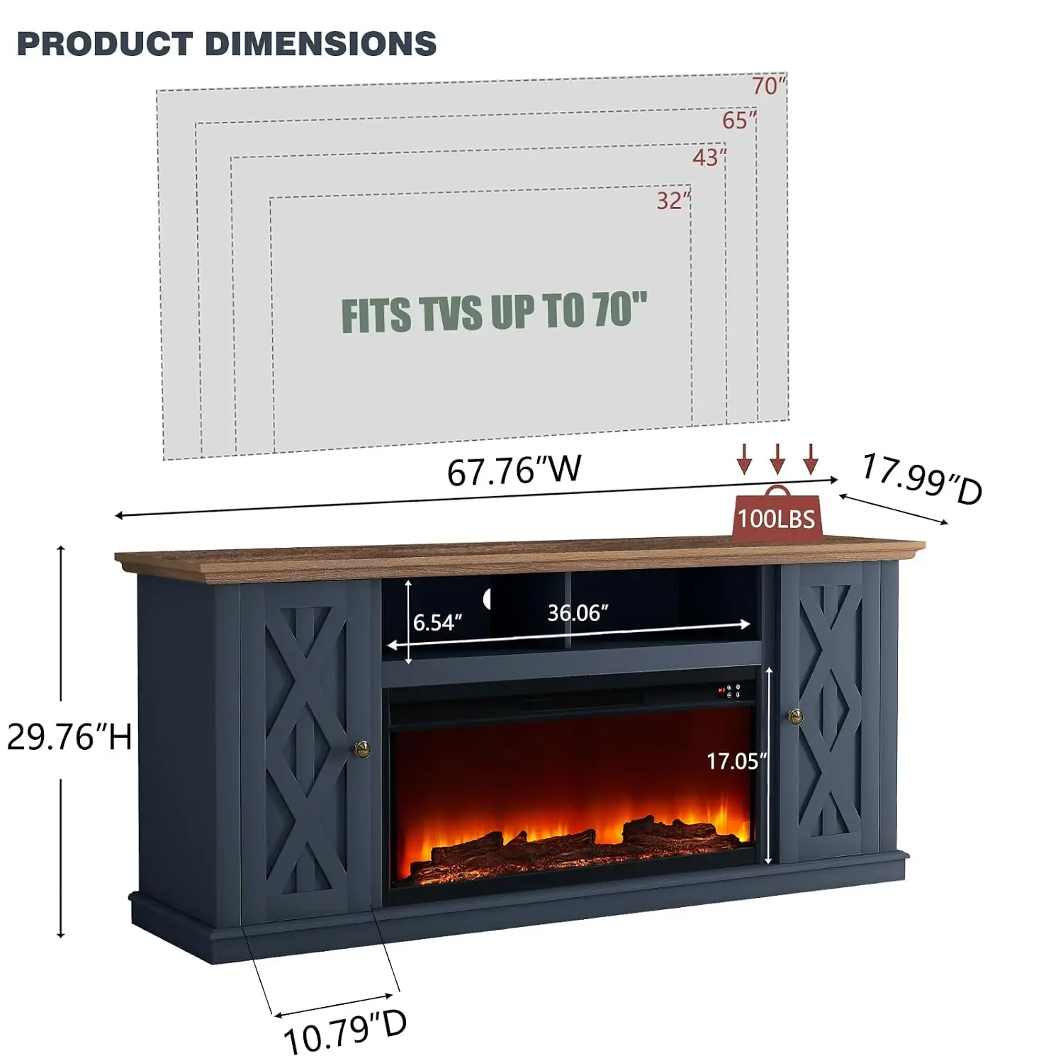 Electric Fireplace TV Stand For 70