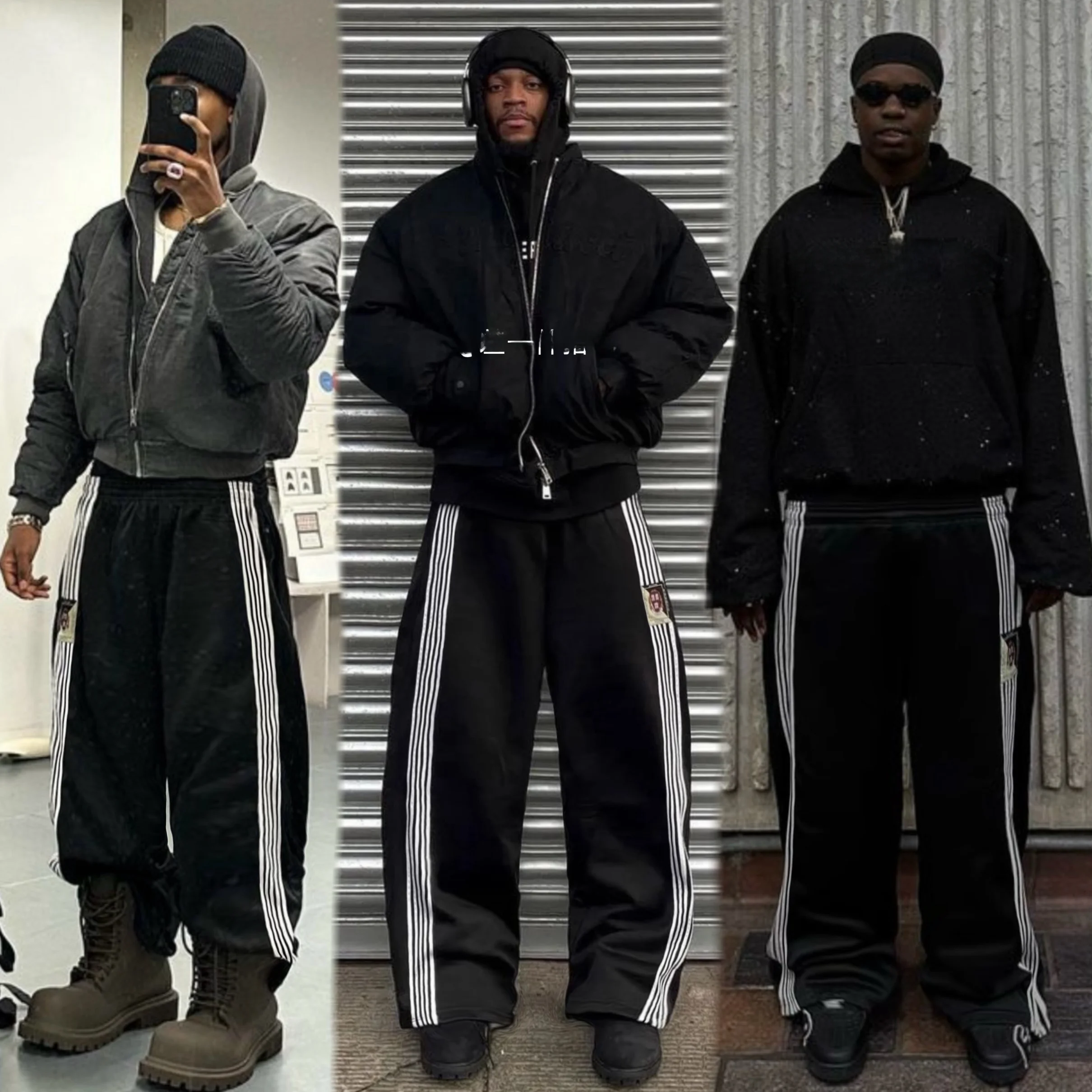 

Allure25 American Faion Brand Men's Loose Fit Long Sports Pants Autumn Winter Trendy Five Bars Label Casual Cotton Polyester