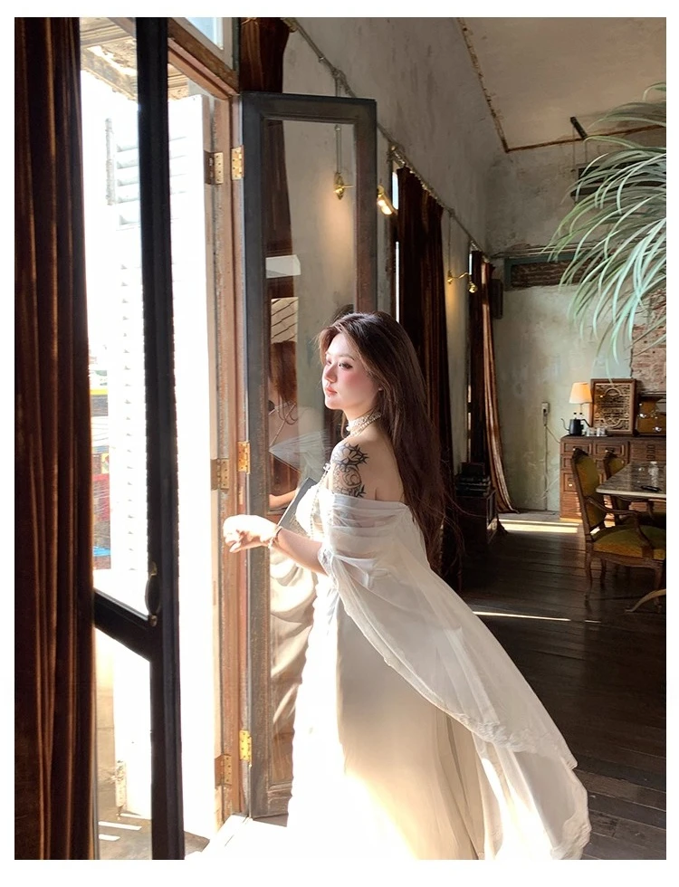 Hot-Selling Birthday Coming-of-Age Ceremony Banquet Plus Size Fishbone Chiffon Slim Fit Draped Sheer Apricot Long Dress