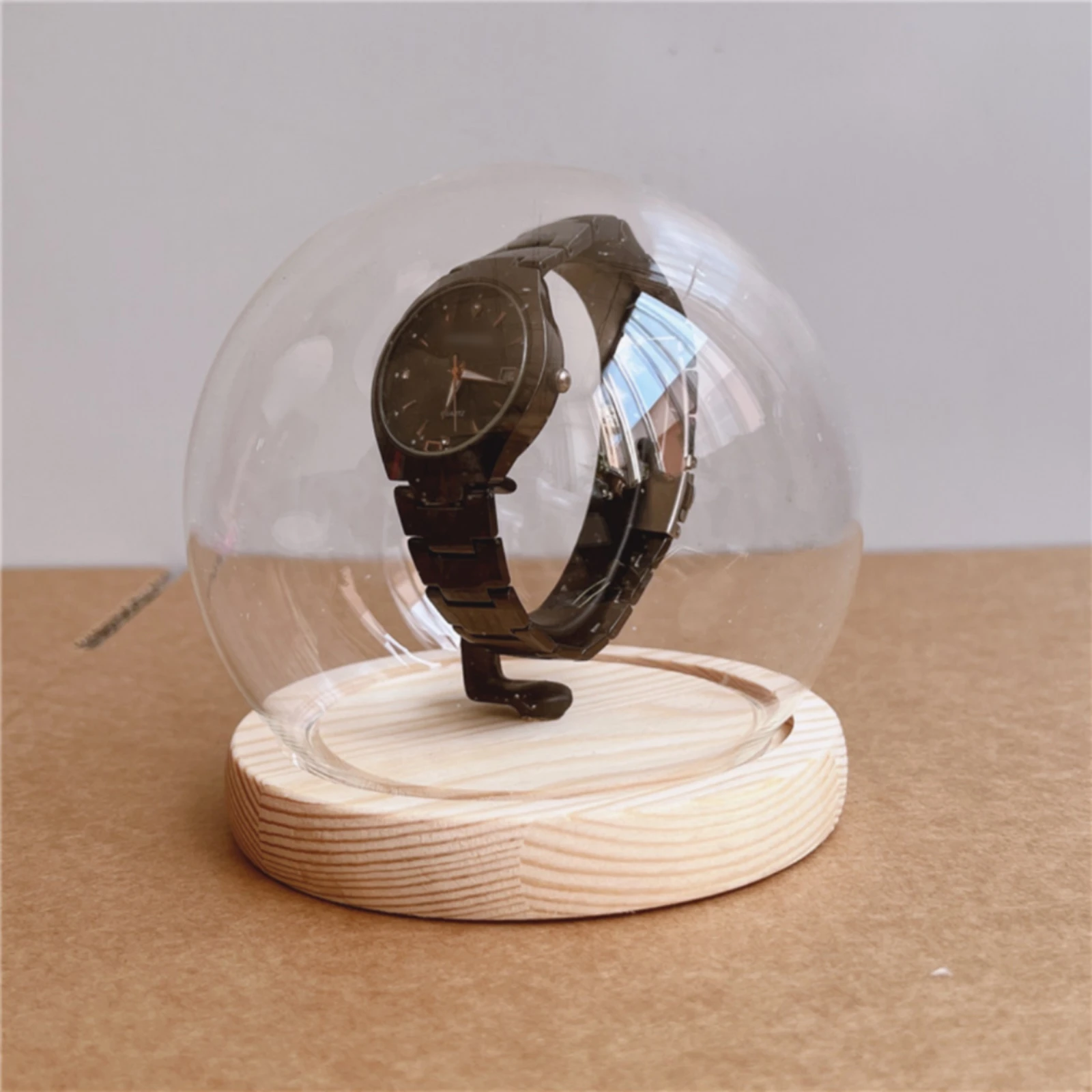 Single Watch Showcase Compact Watch Dome Display Glass Cloche Display Case 360° Visibility Clear