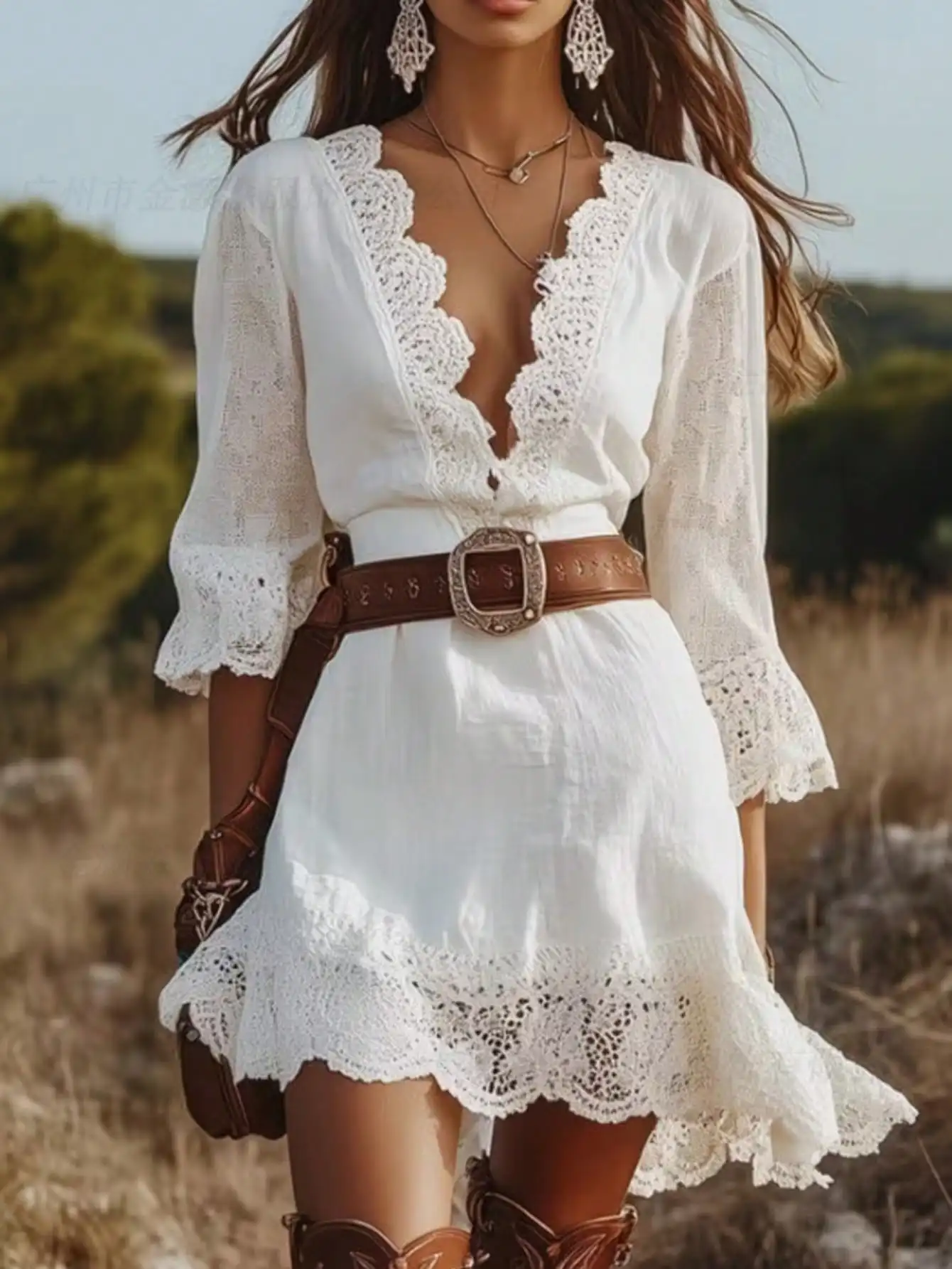 Elegant Women Spring Summer Linen Midi Dress