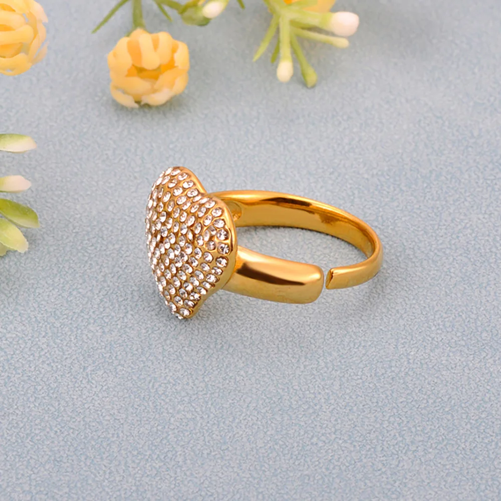 Lokaer Romantische Herz Form Glänzenden Kristall Zirkon Ringe Einstellbar Für Frauen Männer 316L Edelstahl Finger Schmuck Geschenke R25044