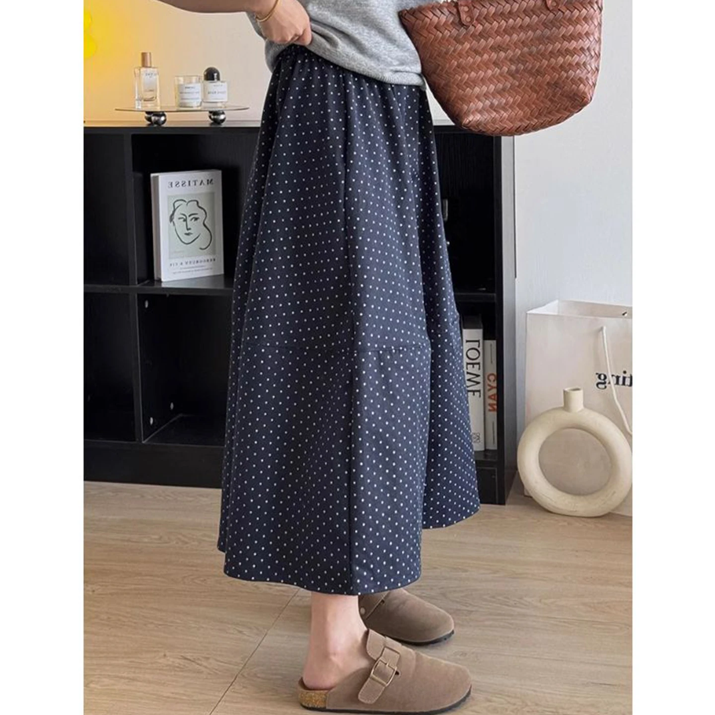 Summer New plus Size Women's Polka Dot A-Line Skirt High Waist Loose Fit Polyester Fabric Skin-Friendly Breathable