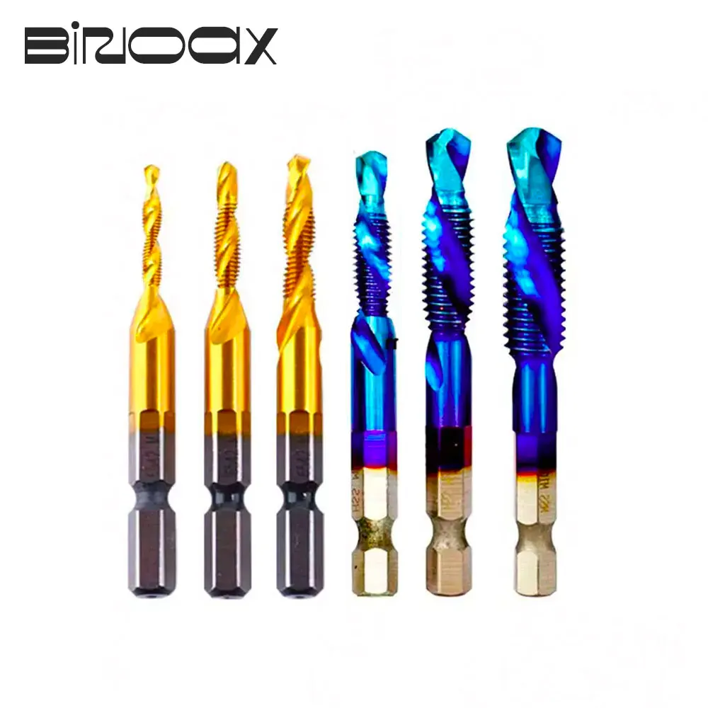 Binoax 6Pcs Titanium HSS Combination Drill Tap Bit Countersink Hex Shank M3-M10