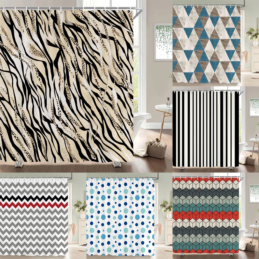 

Geometry patterns Shower Curtain Bathroom Waterproof Polyester Fabric Modern 3D Printing Curtains for Bathroom Shower