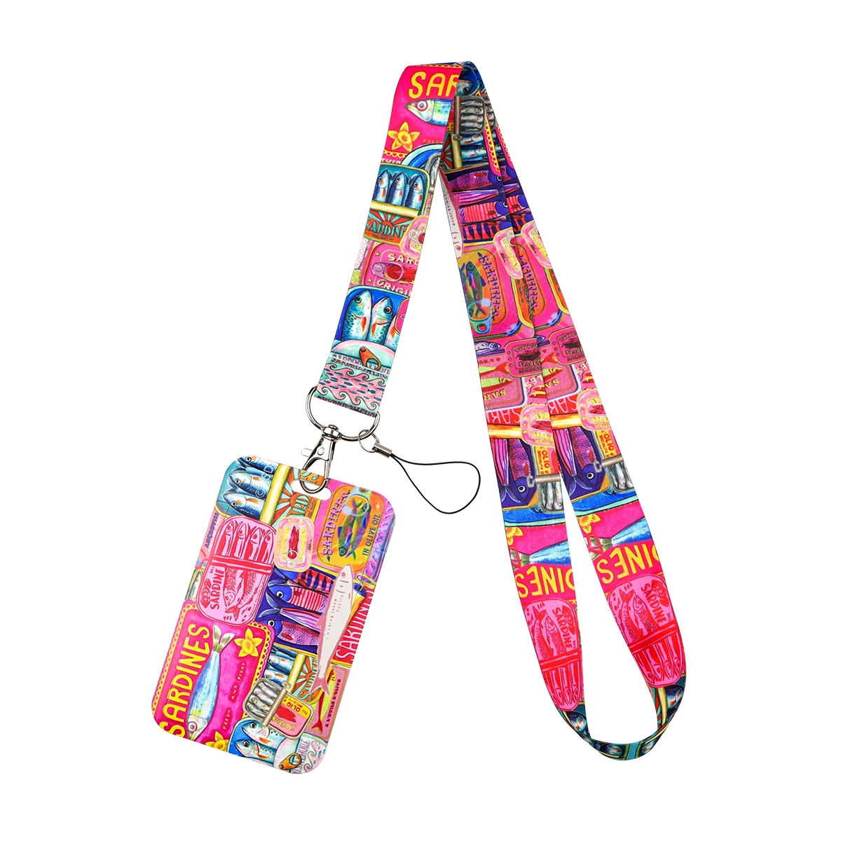 Funny Black Cat Credential Holder Lanyard, Koi Fish Pattern