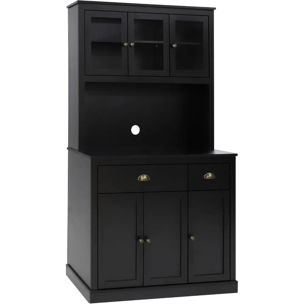 Armario de despensa de cocina, soporte para microondas, almacenamiento de cocina independiente de 71 ", estantes ajustables, muebles de despensa, puertas de vidrio
