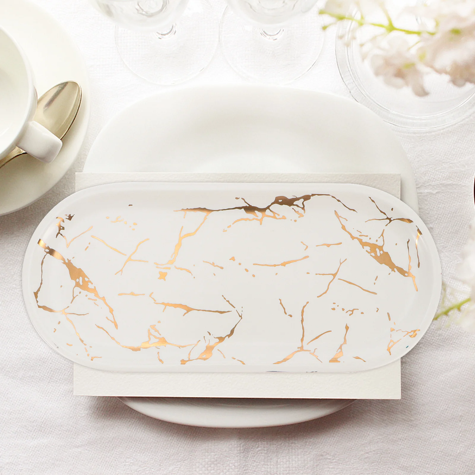 

1Pcs Marbled Ceramic Plate Premium Food Display Tray High End Finish Non Porous Easy Clean Surface Ideal for Sushi Western