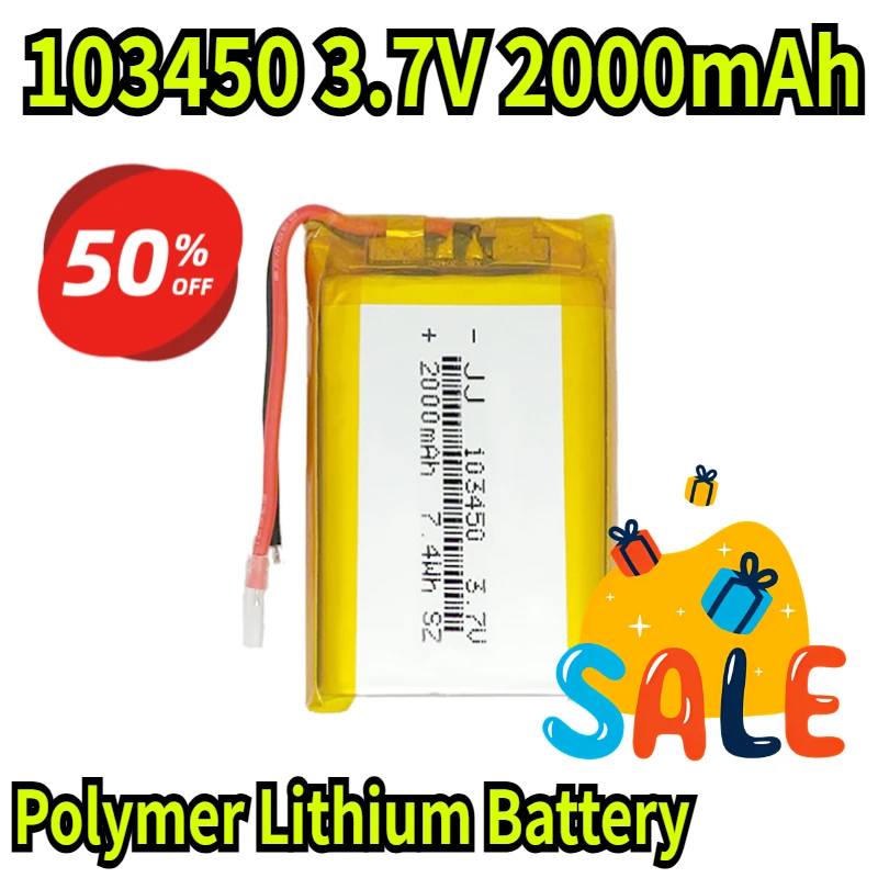 

103450 3.7V 2000mAh Polymer Lithium Battery Lithium Ion Battery For Power Bank GPS Capacity
