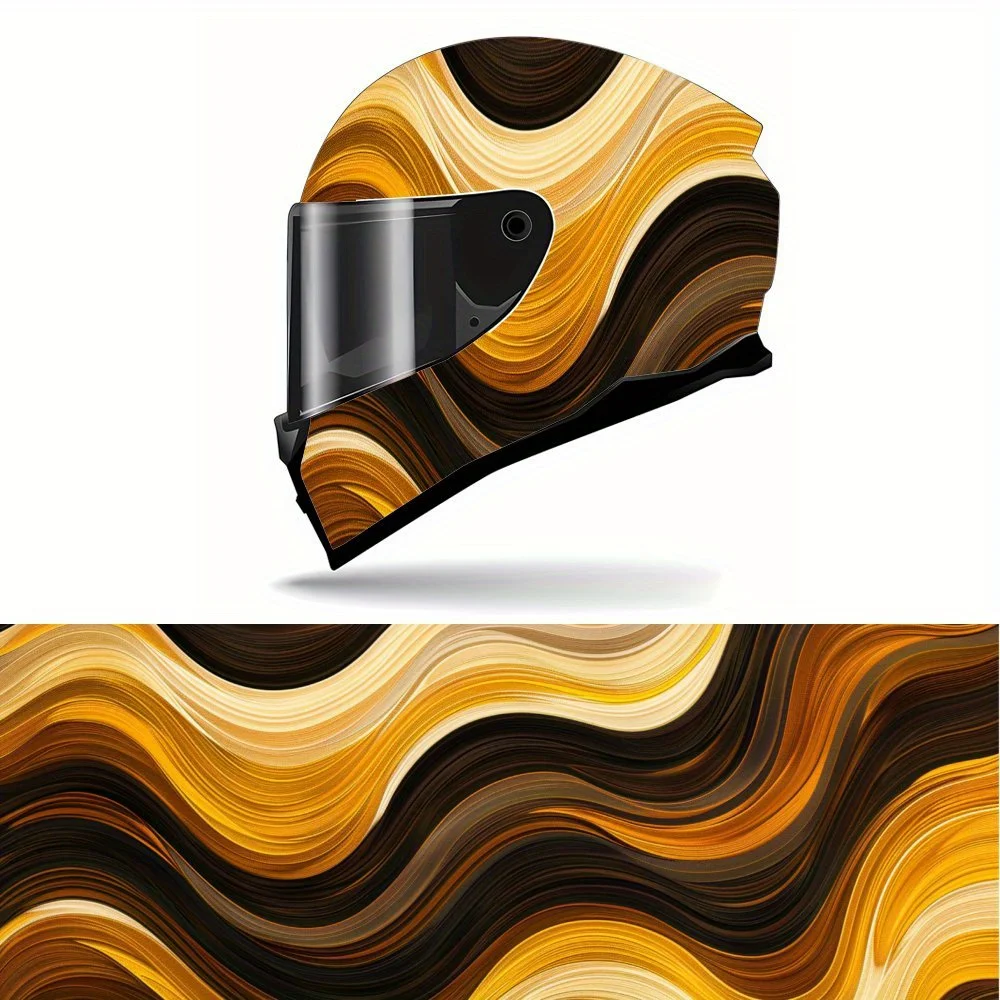 

Gold and Brown Wave PVC Motorcycle Helmet Vinyl Wrap, Self-Adhesive Waterproof Sticker, Anti-Scratch Decorative Film for Full Fa