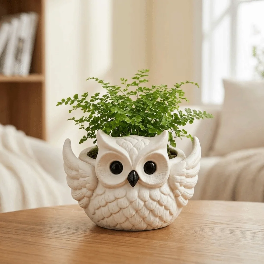 Makeup Brush Organizer 3D Printed Owl Flower Pot Cute Hollow Out Owl Ornament Plastic Animal Pen Holder Outdoor Garden