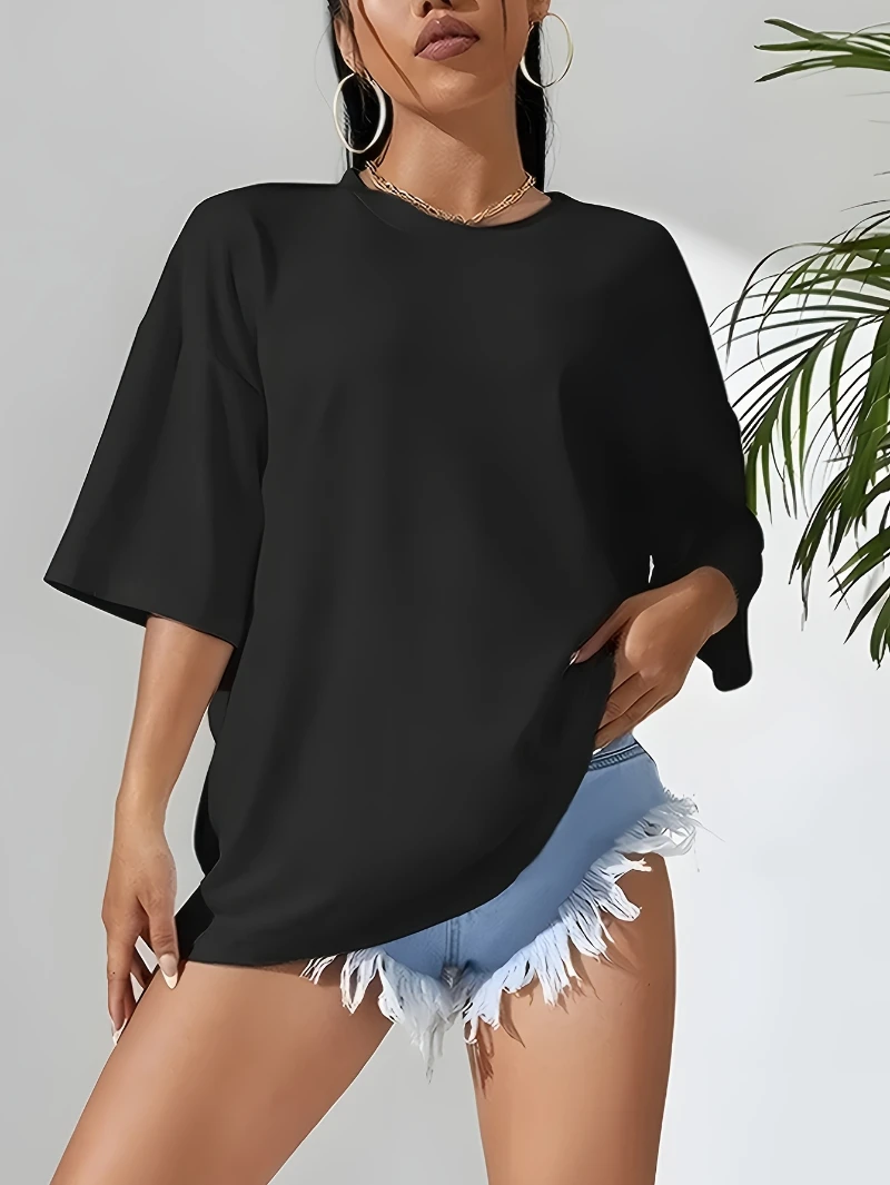 

Комплект женских футболок больших размеров из 100% хлопка — 5 мягких и удобных повседневных футболок, цвета включает темно-синий, белый, черный, бежевый