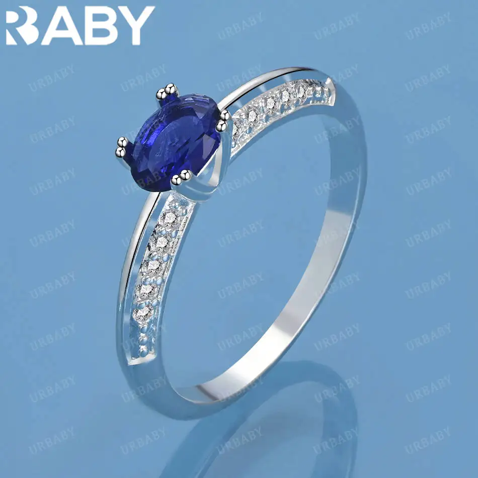 

URBABY 925 Sterling Silver Size 7-10 Blue Zircons Ring For Women Fashion Jewelry Charm Grace Wedding Engagement Accessories