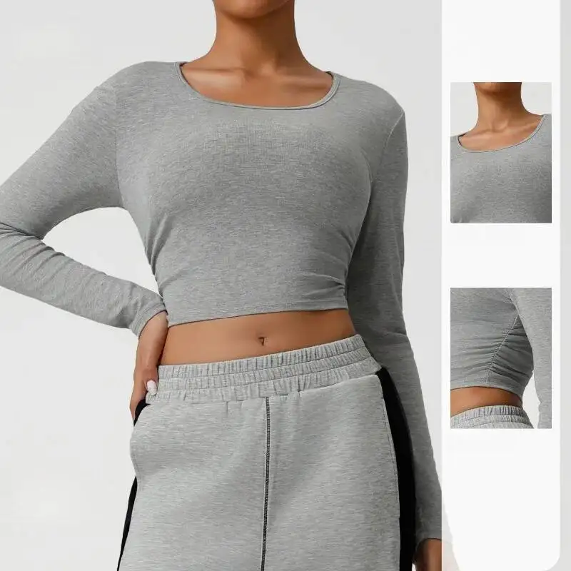 

Women S Short Yoga With Exposed Navel Slim Fit Quick Drying Long Sleeved T Shirt Outdoor Sports And Fiess Clothes